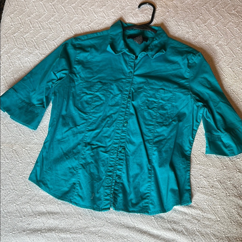 Express Teal Fitted Button Down Shirt with Dress Collar